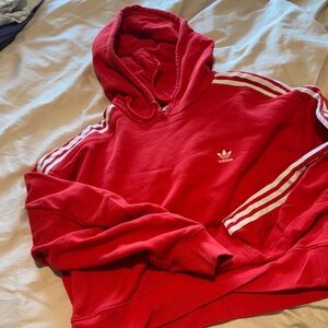 adidas Red Pullover Hoodie with White Three-Stripes